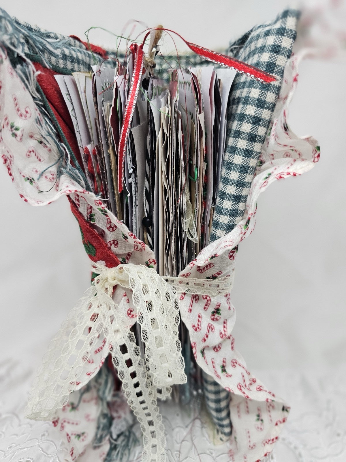 Christmas Vintage Journal- Candy Cane - Handmade Soft Cover Fabric.