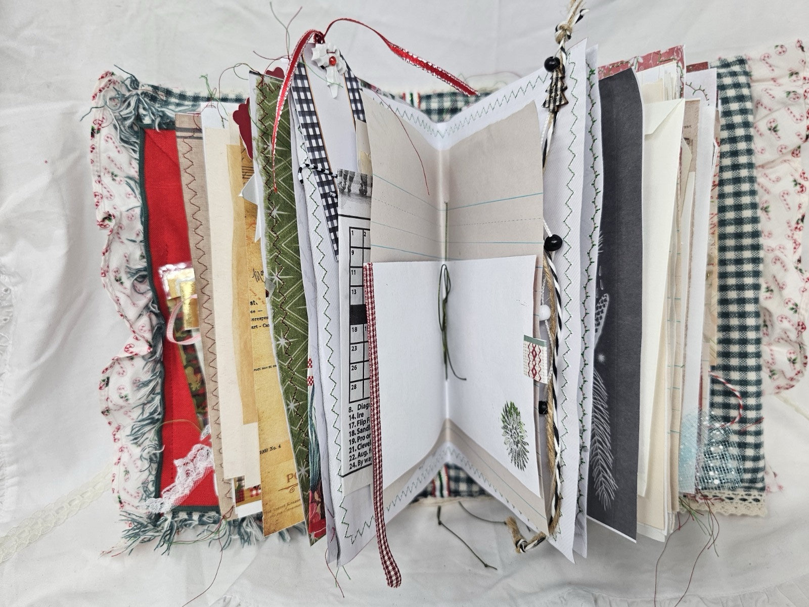 Christmas Vintage Journal- Candy Cane - Handmade Soft Cover Fabric.