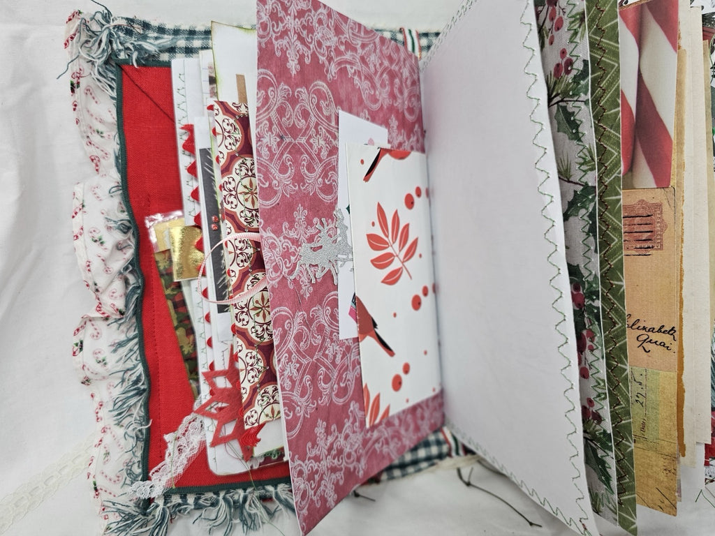 Christmas Vintage Journal- Candy Cane - Handmade Soft Cover Fabric.