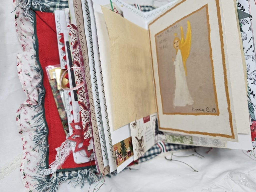 Christmas Vintage Journal- Candy Cane - Handmade Soft Cover Fabric.