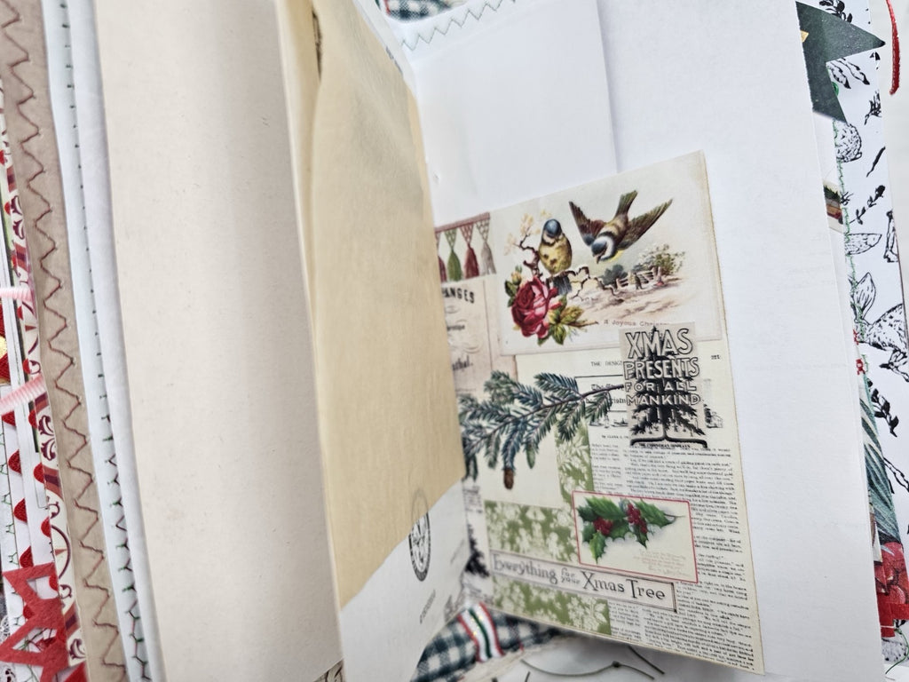 Christmas Vintage Journal- Candy Cane - Handmade Soft Cover Fabric.