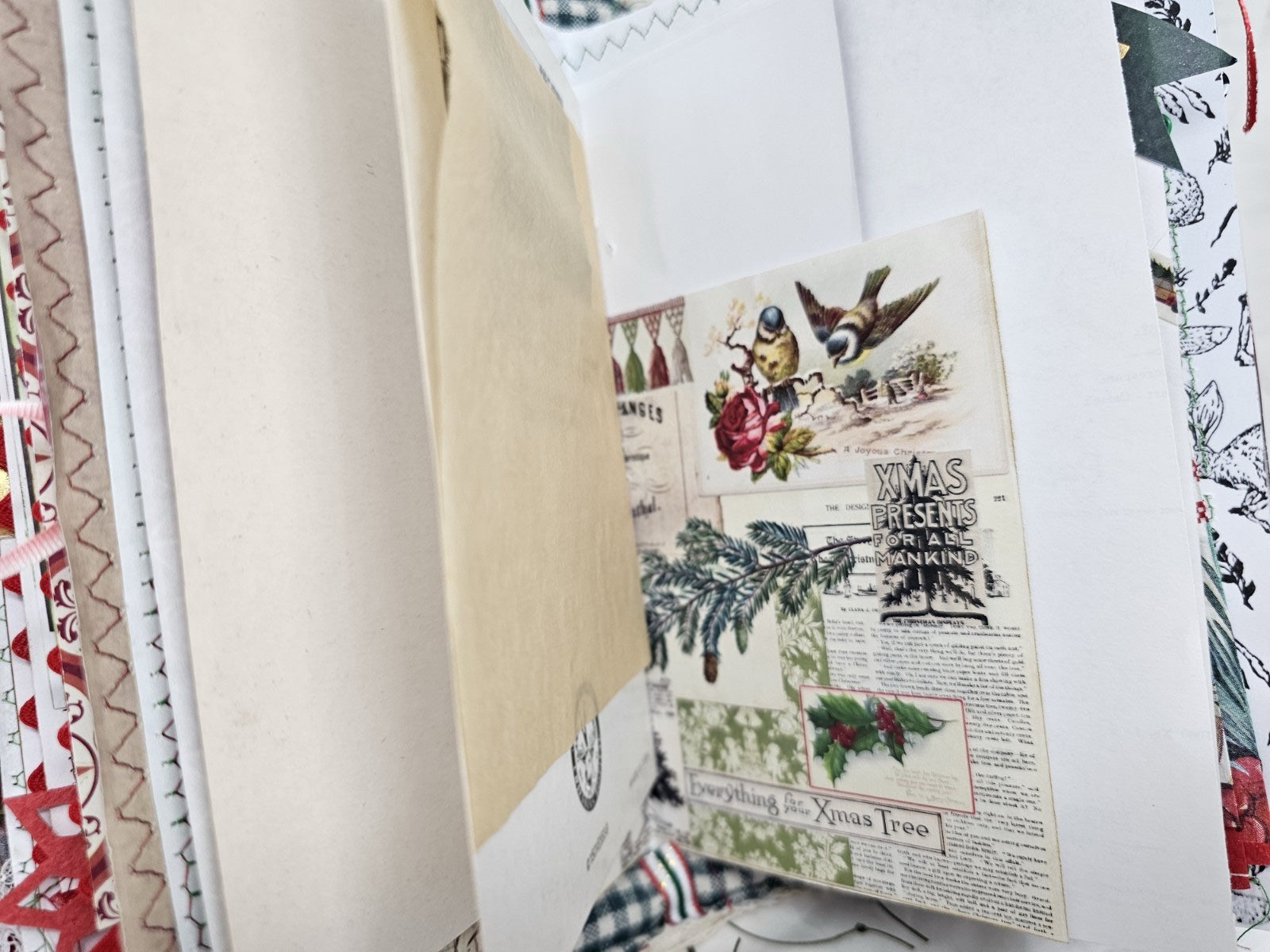 Christmas Vintage Journal- Candy Cane - Handmade Soft Cover Fabric.