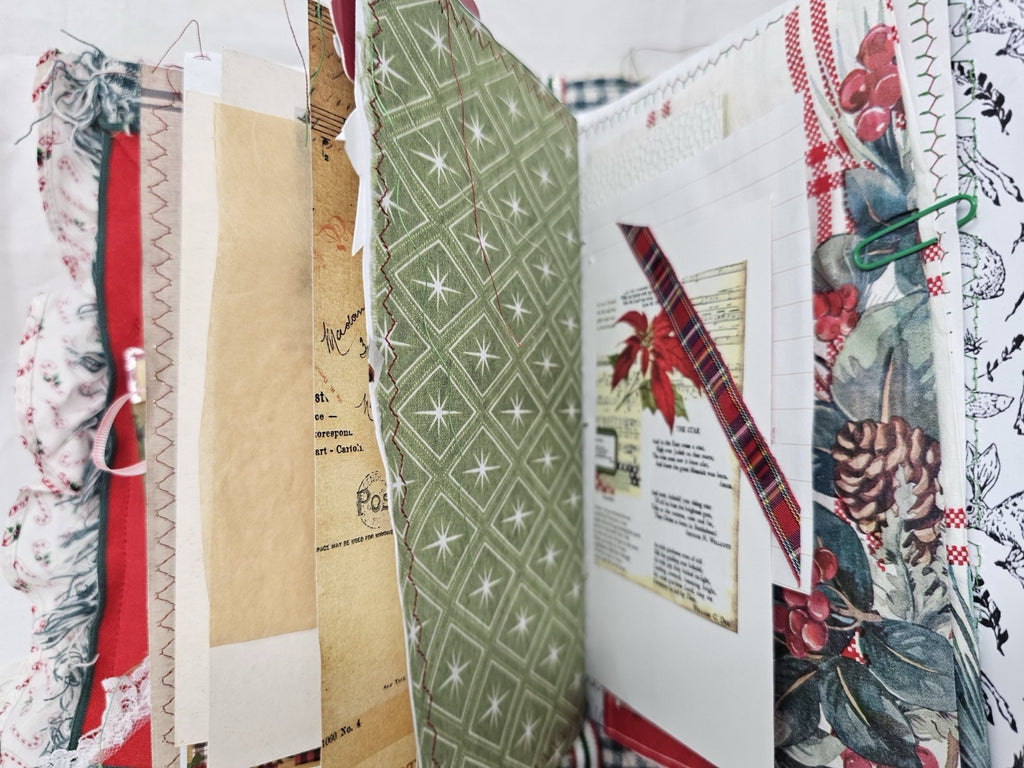 Christmas Vintage Journal- Candy Cane - Handmade Soft Cover Fabric.