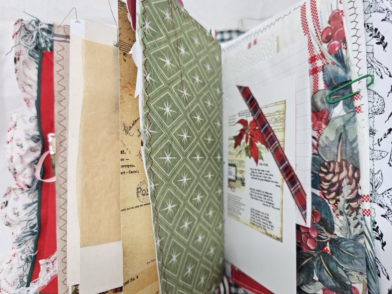 Christmas Vintage Journal- Candy Cane - Handmade Soft Cover Fabric.