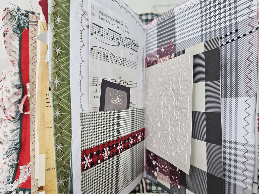 Christmas Vintage Journal- Candy Cane - Handmade Soft Cover Fabric.