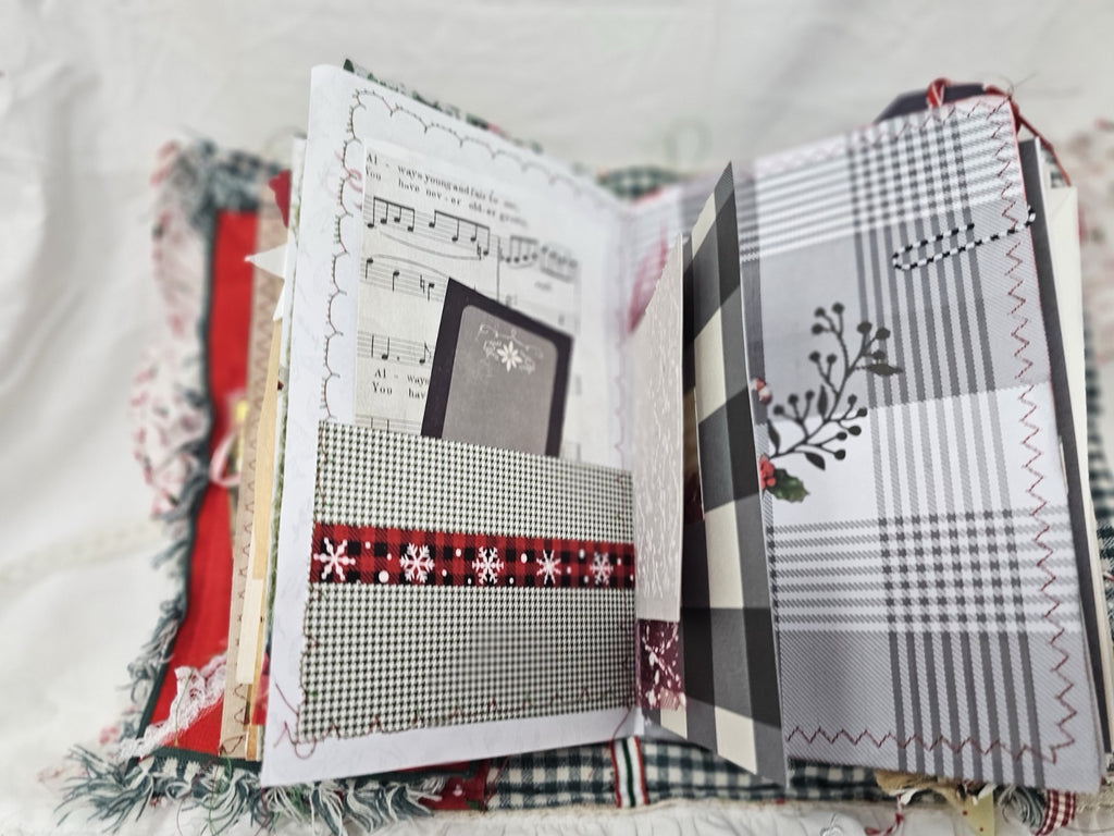 Christmas Vintage Journal- Candy Cane - Handmade Soft Cover Fabric.