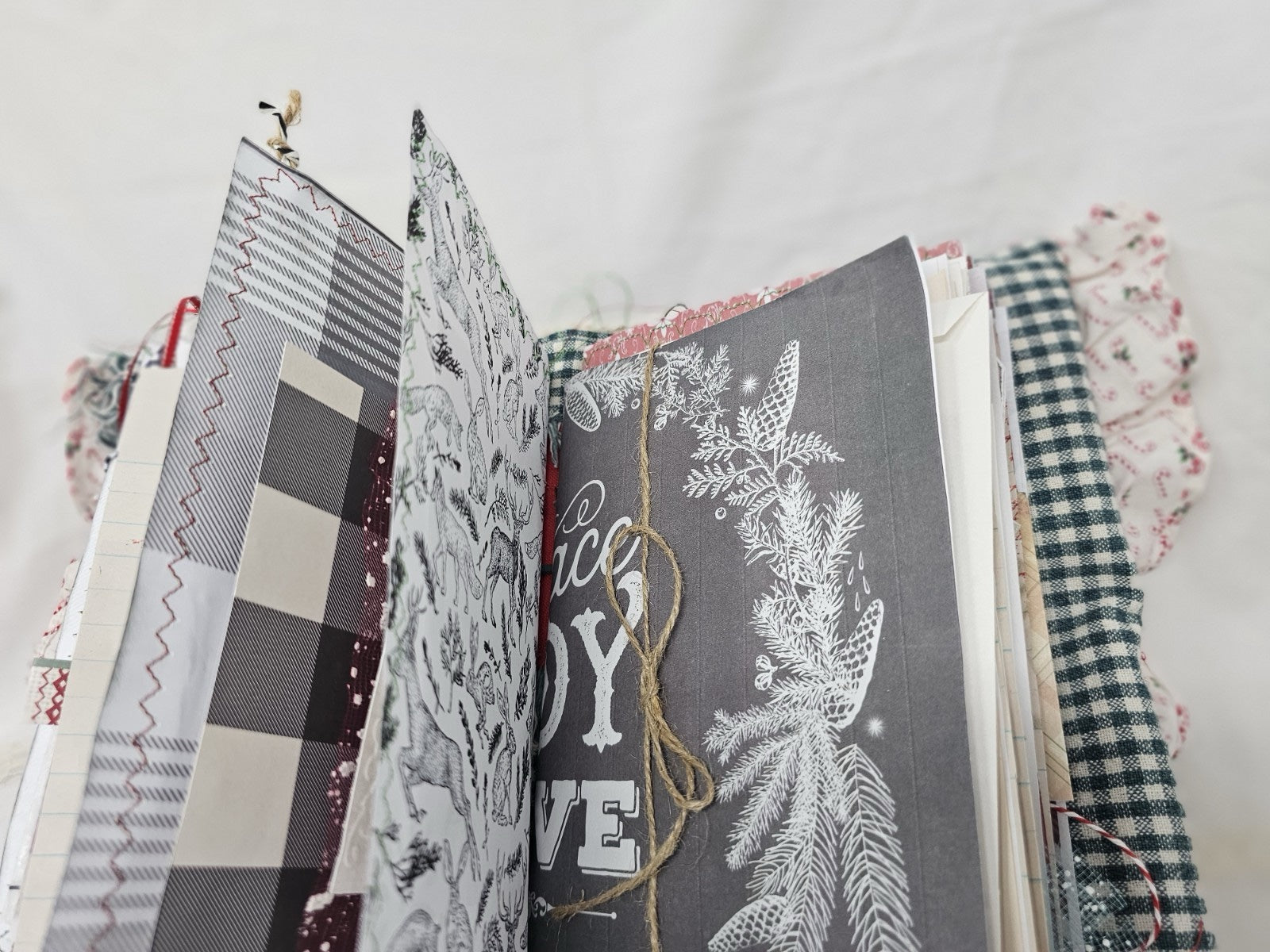 Christmas Vintage Journal- Candy Cane - Handmade Soft Cover Fabric.