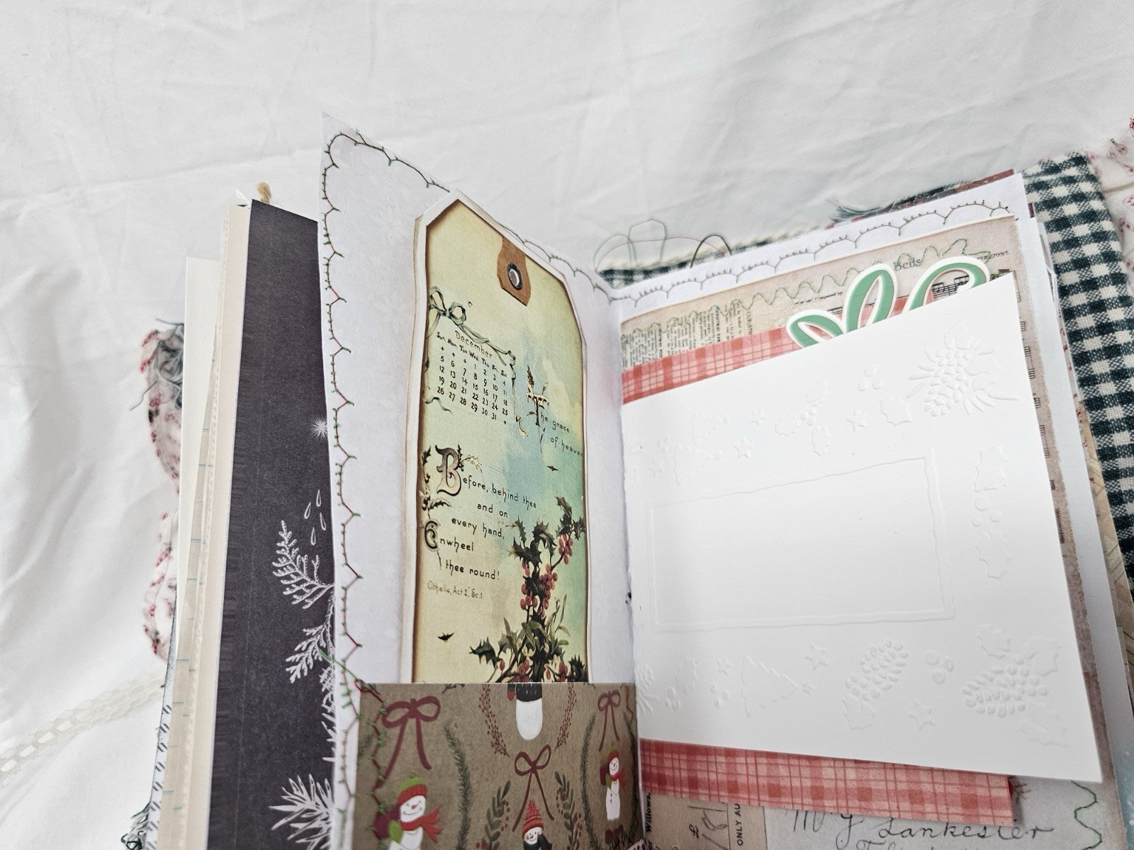 Christmas Vintage Journal- Candy Cane - Handmade Soft Cover Fabric.