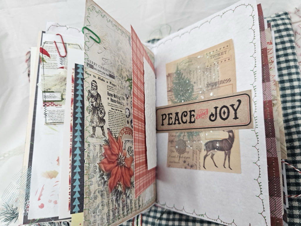 Christmas Vintage Journal- Candy Cane - Handmade Soft Cover Fabric.