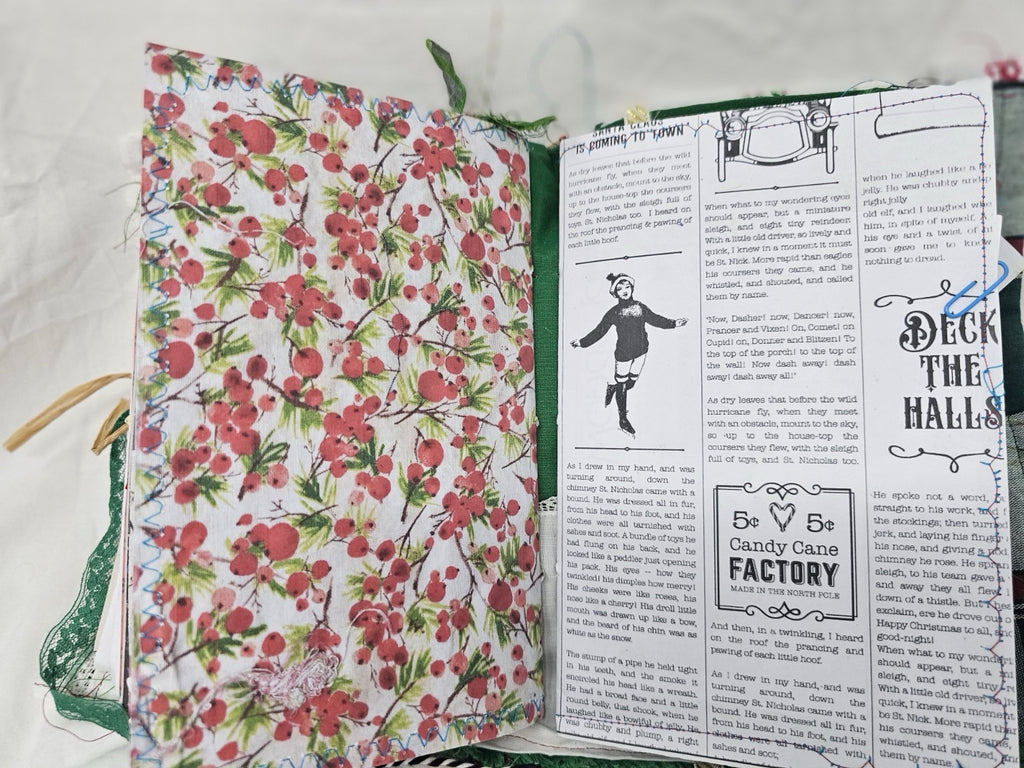 Christmas Vintage Journal- Cardinal - Handmade Soft Cover Fabric.