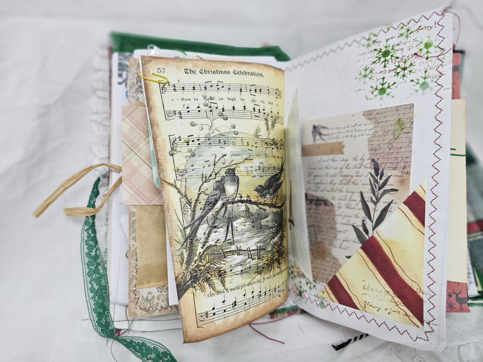 Christmas Vintage Journal- Cardinal - Handmade Soft Cover Fabric.