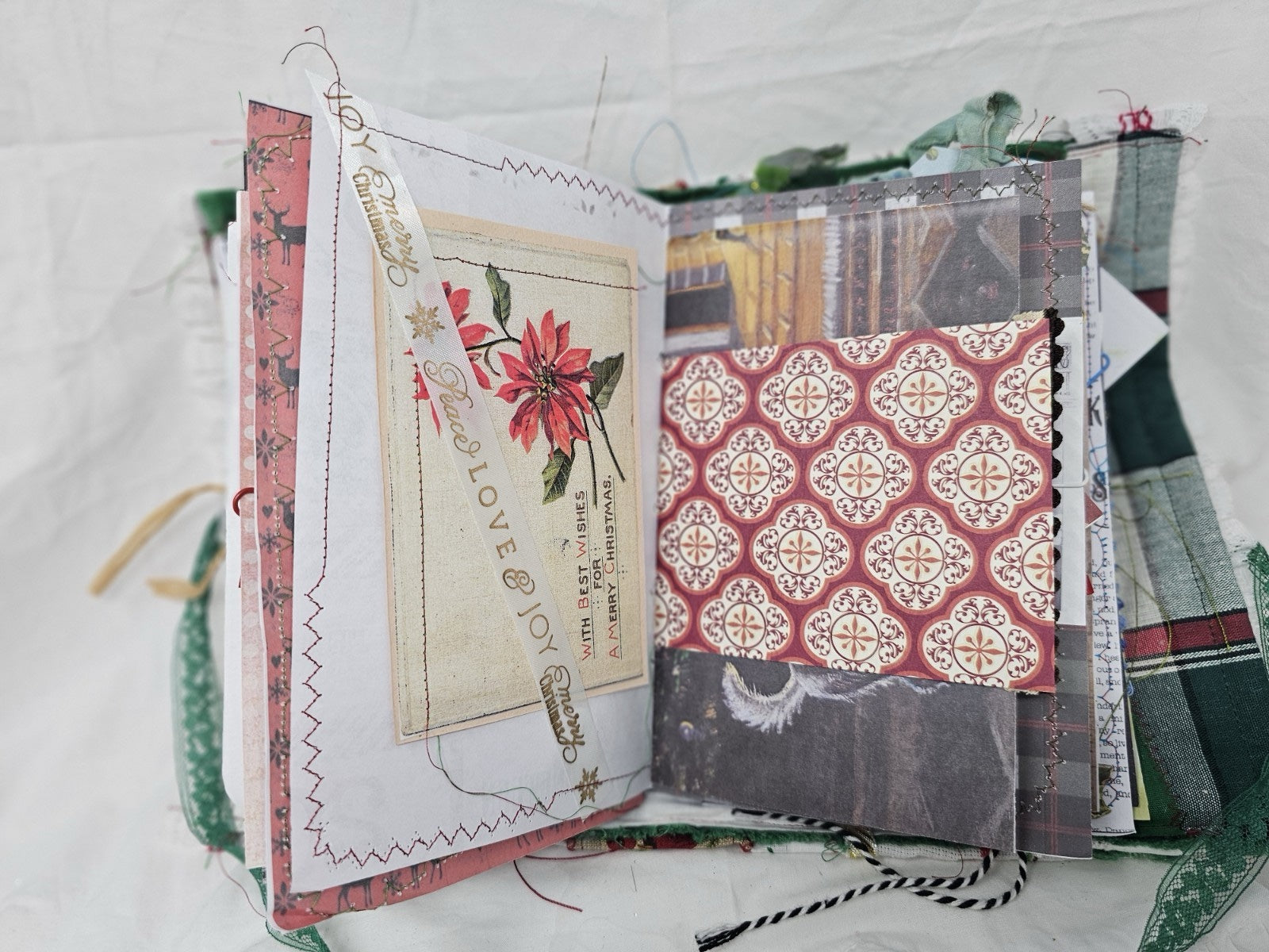 Christmas Vintage Journal- Cardinal - Handmade Soft Cover Fabric.