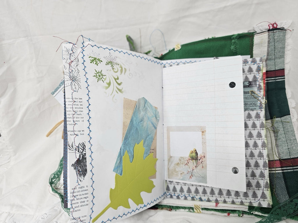 Christmas Vintage Journal- Cardinal - Handmade Soft Cover Fabric.