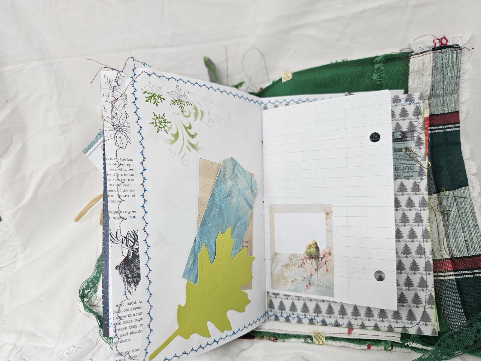 Christmas Vintage Journal- Cardinal - Handmade Soft Cover Fabric.