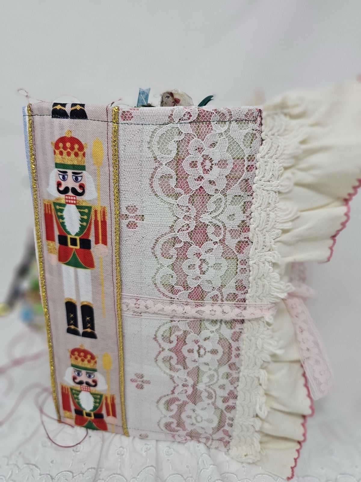 Christmas Vintage Journal- The Pink Nutcracker - Handmade Hard Cover Fabric