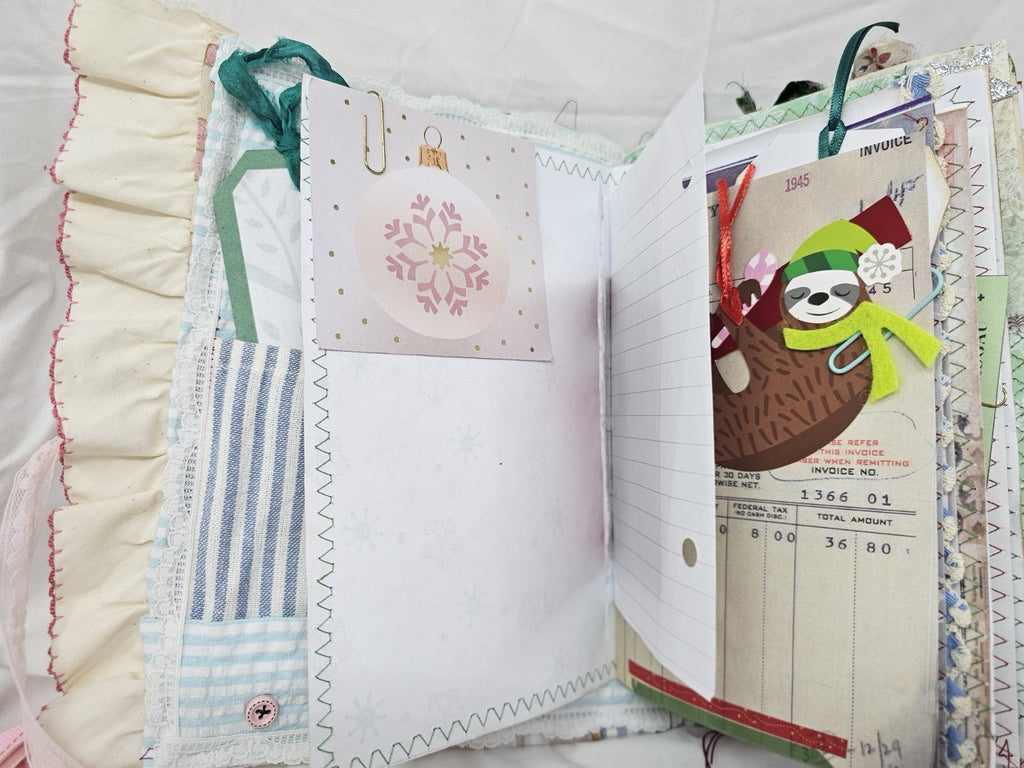 Christmas Vintage Journal- The Pink Nutcracker - Handmade Hard Cover Fabric