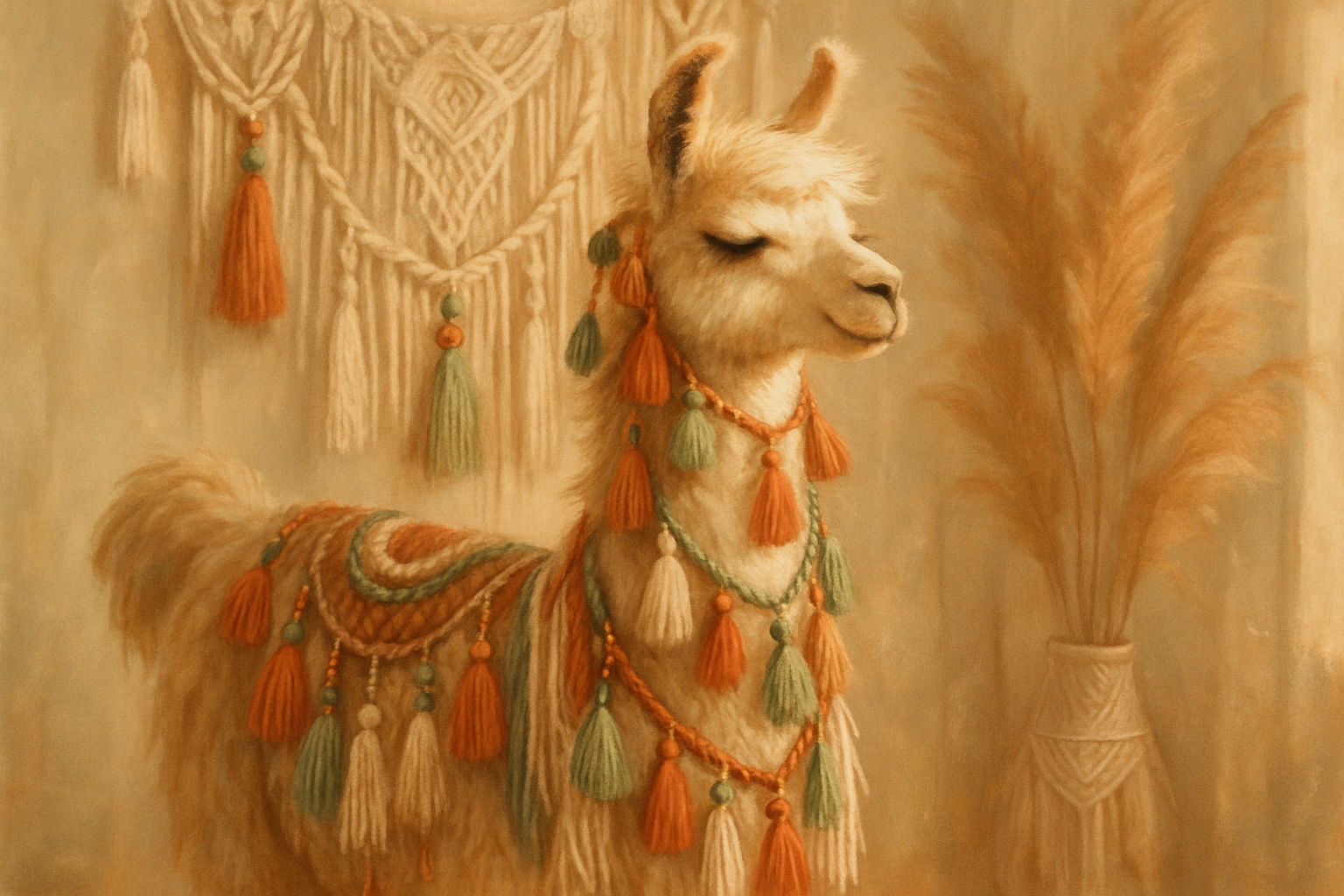 bohemian llama with tassels 