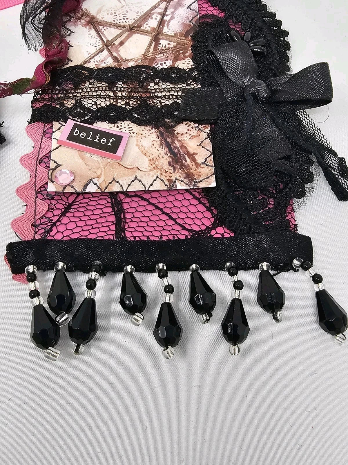 Vintage Lace Bookmark -  Belief - Handmade