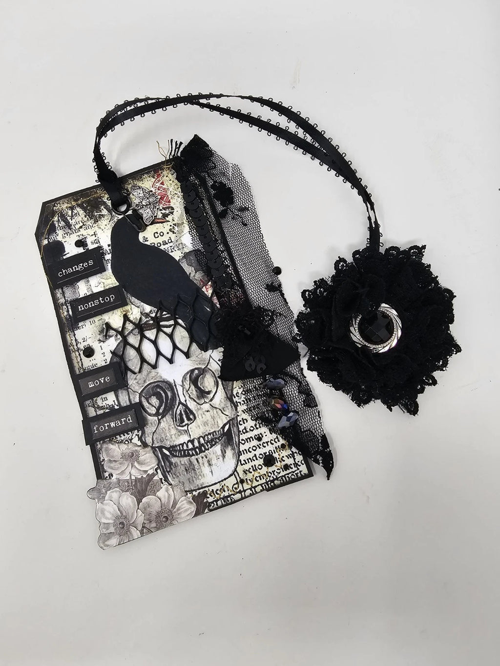 Vintage Bookmark SKULL AND FLOWER