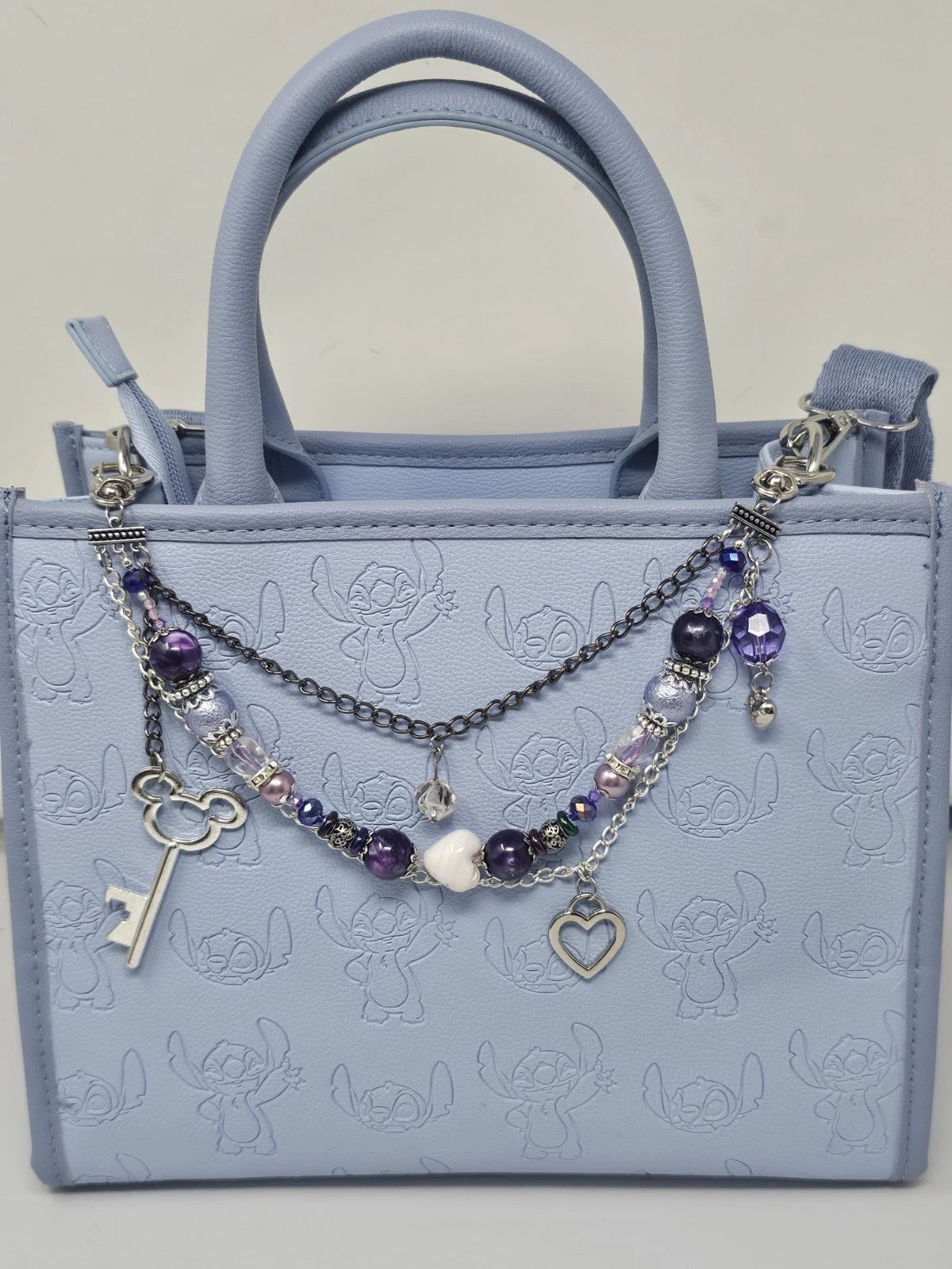 Double Chain Purse Charm - Mickey's Key & Purple Heart