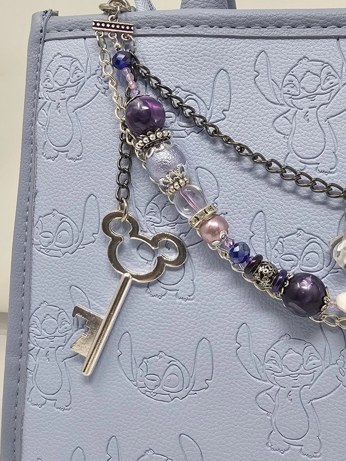Double Chain Purse Charm - Mickey's Key & Purple Heart