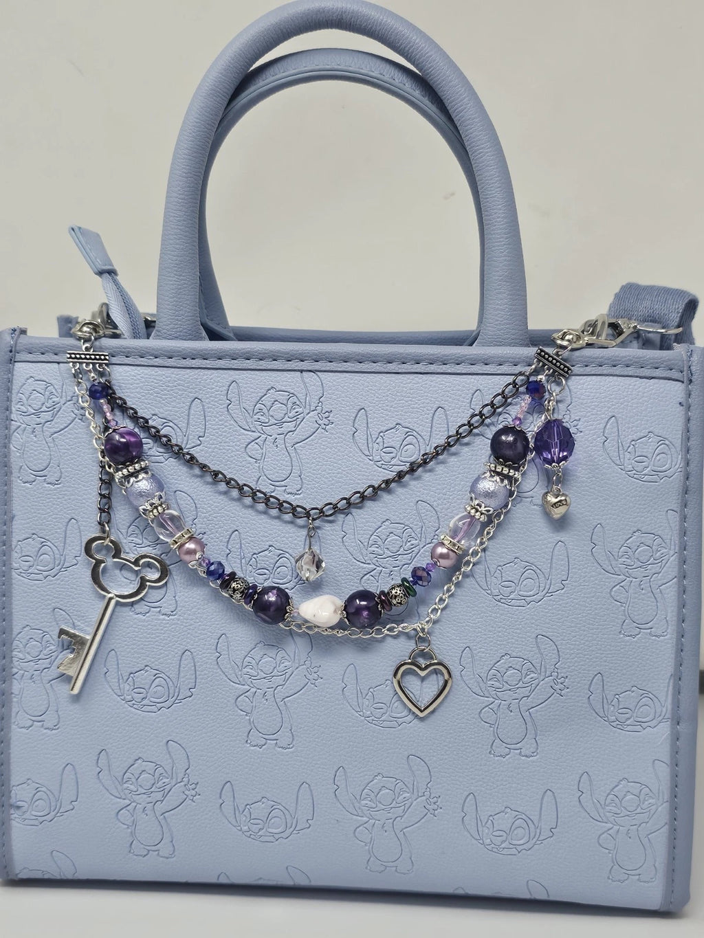 Double Chain Purse Charm - Mickey's Key & Purple Heart