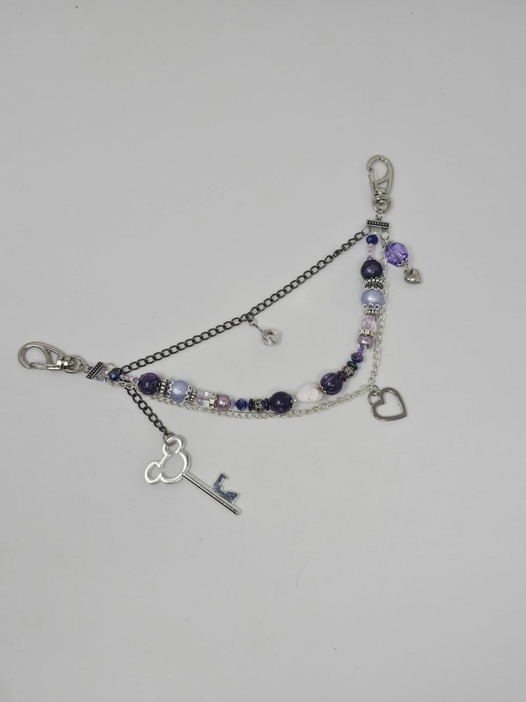 Double Chain Purse Charm - Mickey's Key & Purple Heart