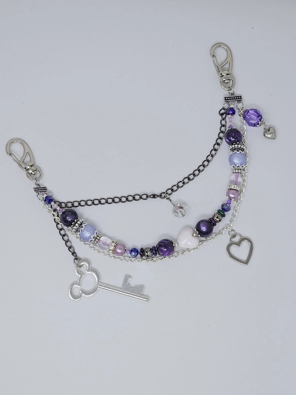 Double Chain Purse Charm - Mickey's Key & Purple Heart