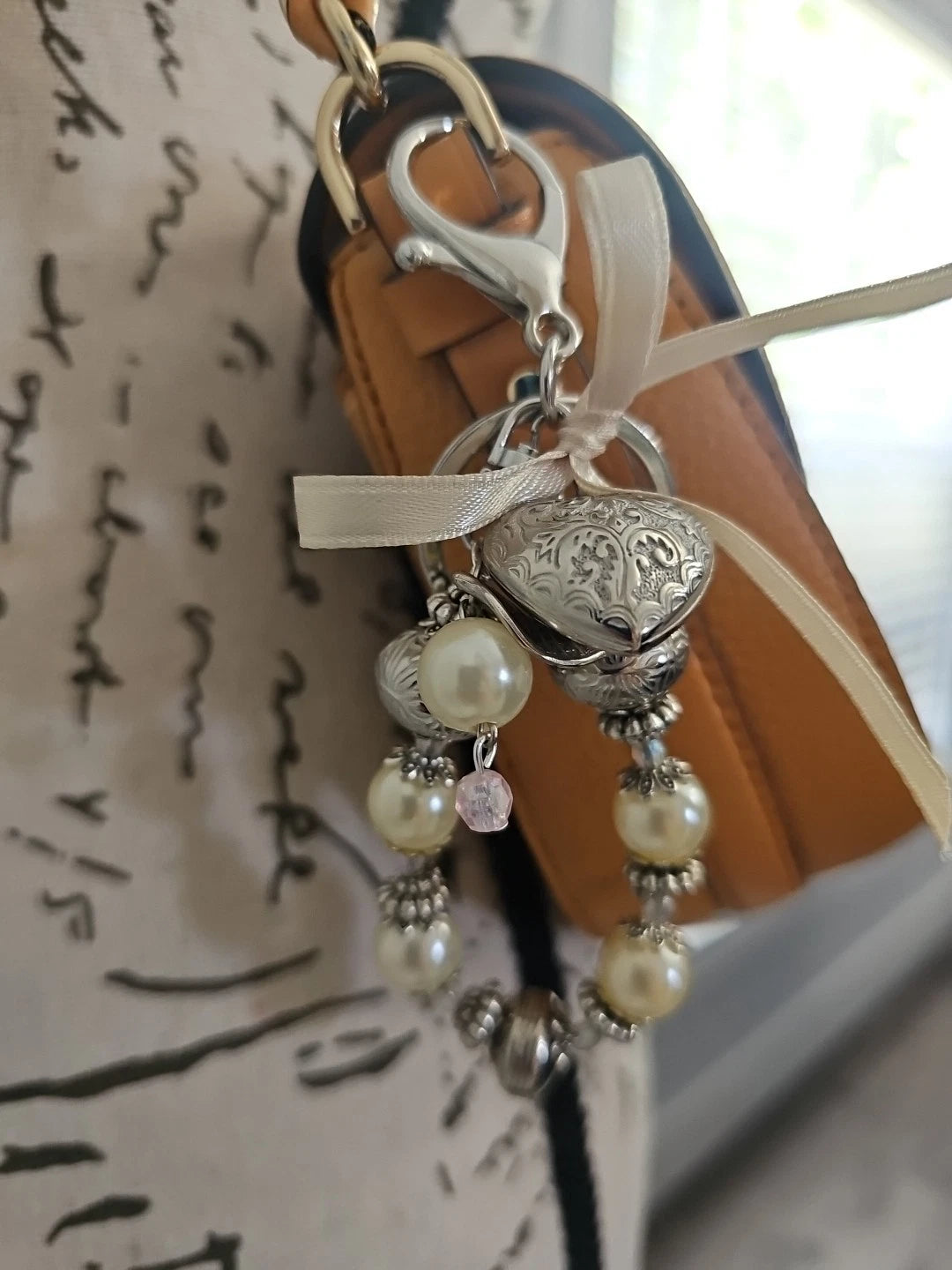 Purse  Charm - Pearl and Hearts