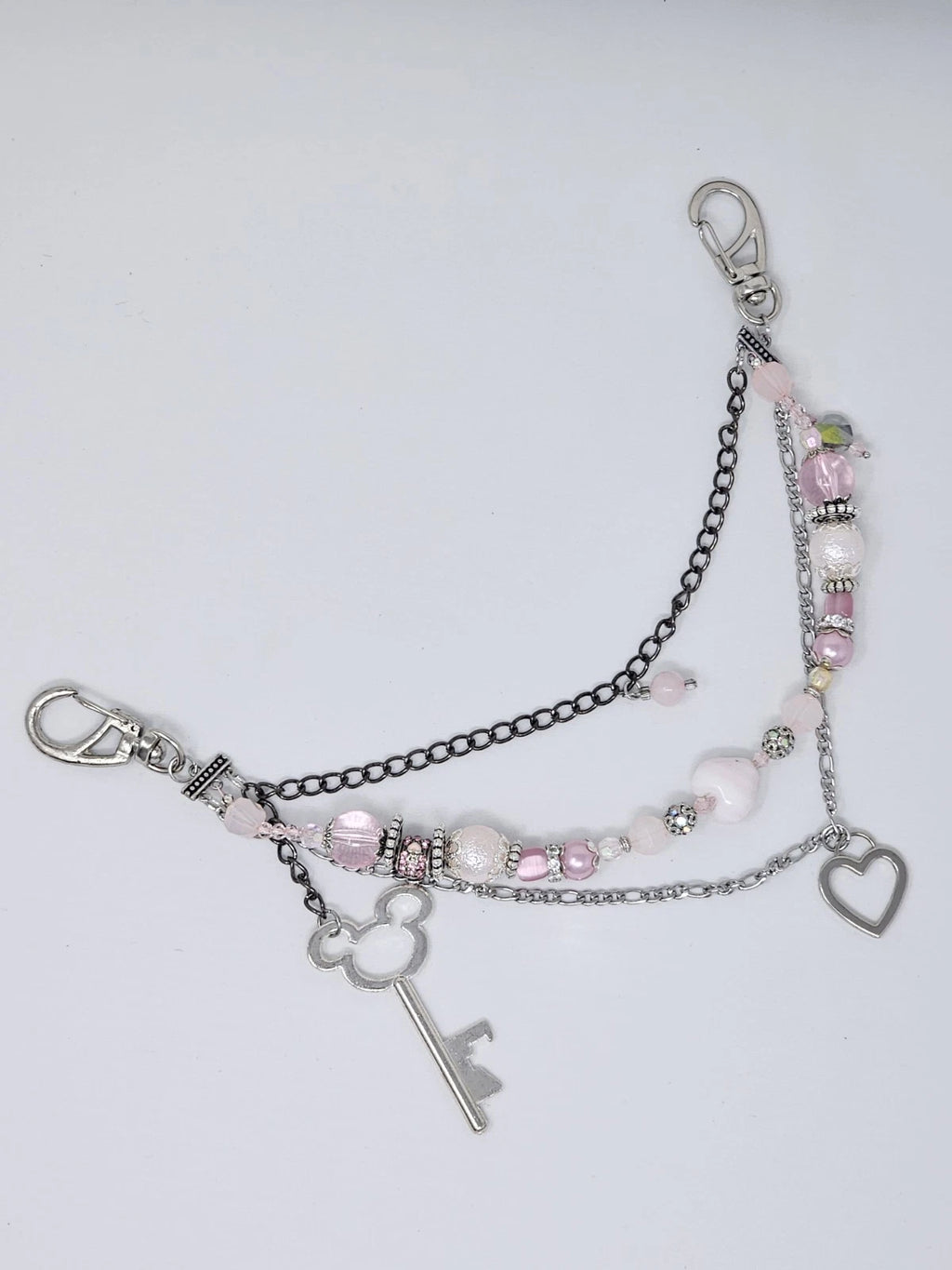 Double Chain Purse Charm - Mickey's Key & Pink Heart