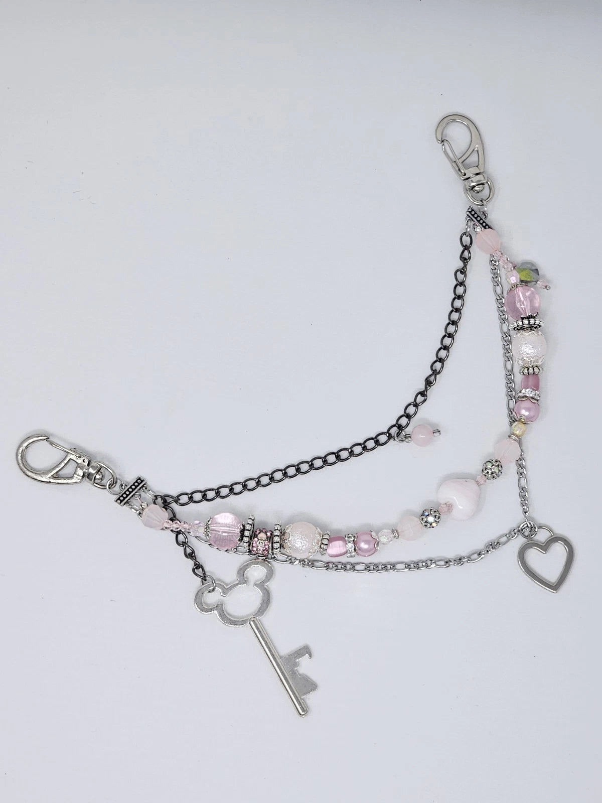 Double Chain Purse Charm - Mickey's Key & Pink Heart