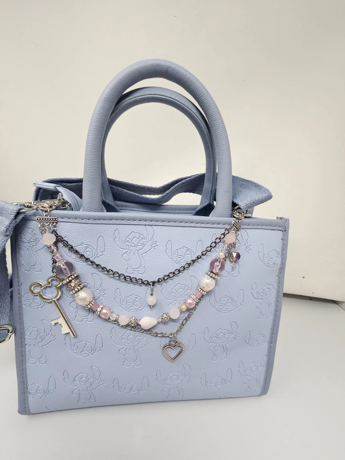 Double Chain Purse Charm - Mickey's Key & Pink Heart
