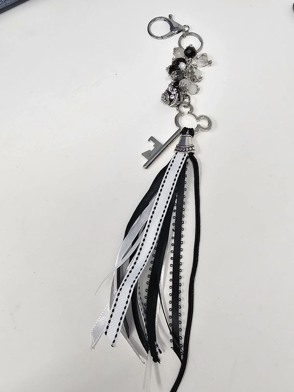 Purse Charm - Disney Key Black and White Natural Stones